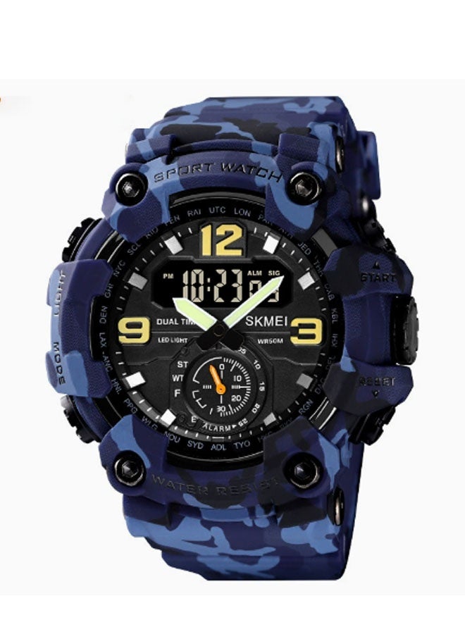 نيوترل ساعة SK-17 الرياضية المقاومة للماء للاستخدام الخارجي أنيقة وعصرية، تتميز بعرض ثلاثي للوقت، وحركة مزدوجة العيار مع مؤقت، ومنبه، وساعة توقيت، ووظائف إضاءة. مناسبة للرجال والطلاب (لون أزرق مموه). - Image 1